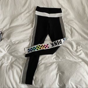 VS Pink Black Leggings with Rainbow Checker Pattern Size Small